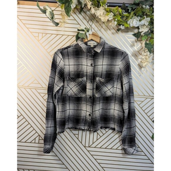 cloth & stone Tops - ANTHROPOLOGIE Cloth Stone Women's Plaid Rayon White Black Raw Hem Size Small
